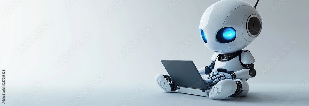 Poster robot uses laptop for digital tasks efficiently and quickly