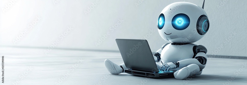 Poster robot uses laptop to learn and explore future technology efficiently