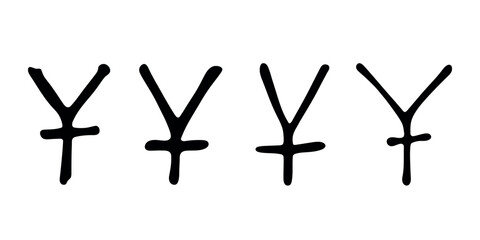 Hand drawn chinese yuan gold currency symbol set Brush stroke doodle Single element for design