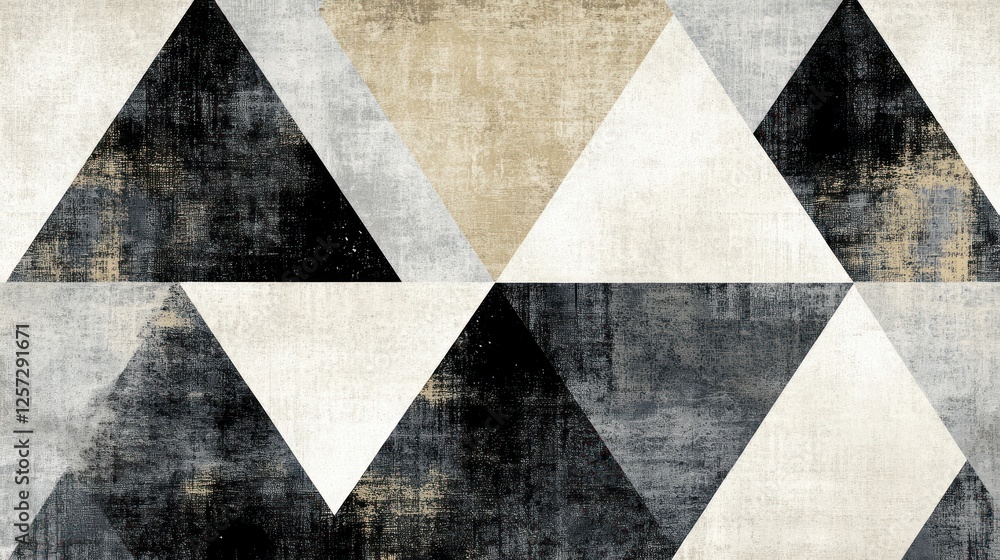 Poster Abstract geometrical pattern featuring overlapping triangles with a distressed texture