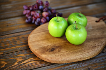 Green Apples on Wooden Cutting Board - Rustic Still Life