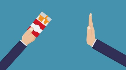 Person offers cigarettes to person refusing. smoking, and rejection themes. Suitable for antismoking campaigns or health education.