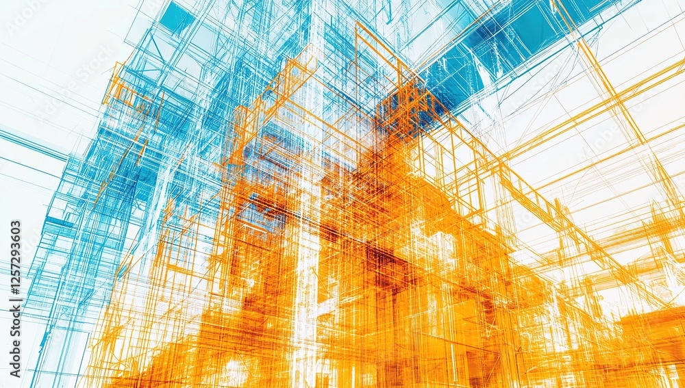 Poster abstract architecture: exploring urban structures, designs, and building frameworks in vibrant hues