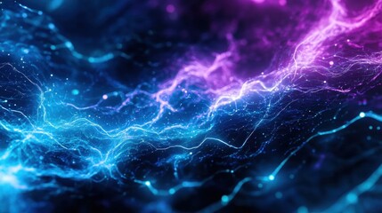 A vibrant, abstract image showcasing electric blue and purple light patterns, evoking a sense of dynamic energy and movement.