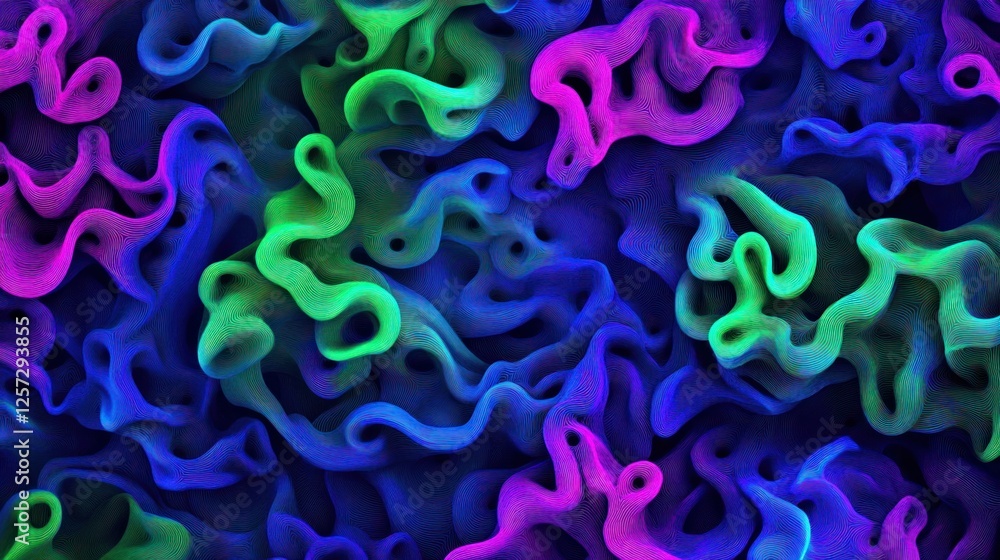 Poster Abstract artistic rendering of multicolored wavy shapes on dark backdrop