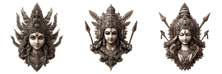 on transparent png background - Set of A stunning bronze sculpture of a woman with the head of an ancient deity on transparent png background. Ai generated