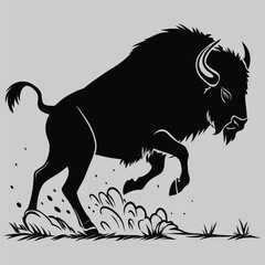 a bison running silhouette vector design art and illustration