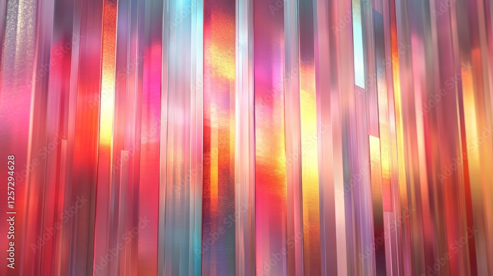 Poster colorful vertical bars with bright reflected light create abstract pattern