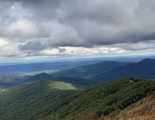 Beautiful view of Bieszczady from mountain top.