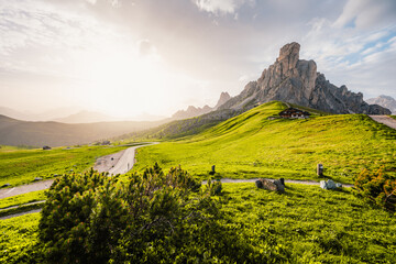 Obraz premium Ra Gusela Peak of Nuvolau group in the Italian Dolomites mountain at Giau Pass in South Tyrol Italy.