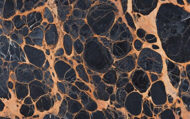 A black and orange stone with a lot of holes