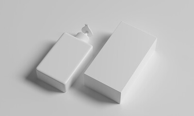  White plastic bottle and box 3D render