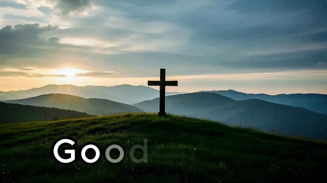 cross on the hill Good friday text animated Crucifixion Of Jesus Christ holiday Crosses On Hill motion 4k video