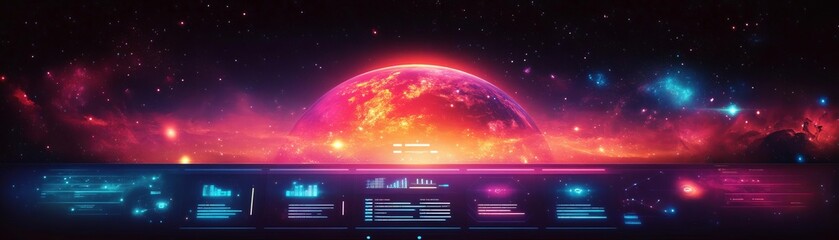 Cosmic web developer, futuristic galaxy-themed UI glowing in the dark