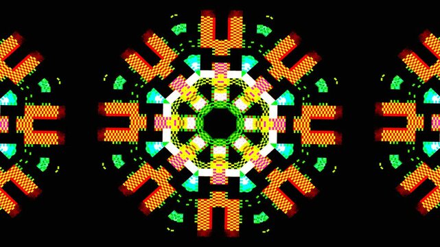 Abstract pixel retro 8bit neon yellow black geometric sun background