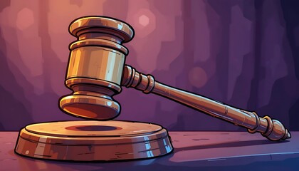 Gavel on Sound Block, Judge's Hammer, Legal Auction Symbol, Justice and Law Concept Illustration