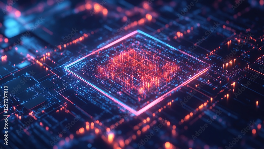 Poster exploring digital circuits: a visual journey into the heart of modern technology with glowing nodes 