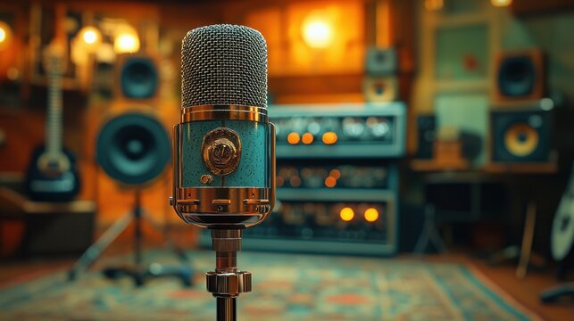 Vintage microphone in recording studio