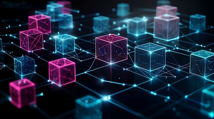 Abstract Network Of Glowing Cubes