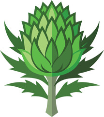 Cardoon vector art with a white background. Cartoon flower bud of artichoke.