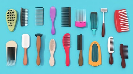 3D Rendering of Cartoon-Style Barber Combs and Hairdressing Tools. Fun and Colorful Design for Beauty and Styling Concepts.