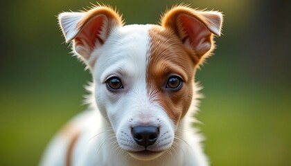 Adorable Jack Russell Puppy Portrait, Close-Up, Cute Dog,  Brown and White Fur, Big Eyes, Sweet Expression