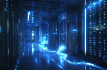 Futuristic server room data flow