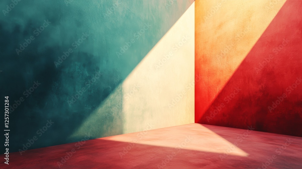 Poster abstract corner with colorful walls and dynamic light patterns