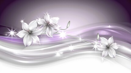 Elegant Lilies on a Shimmering Purple Wave: A Serene Floral Wallpaper