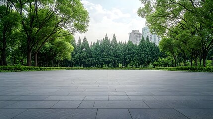 Empty Plaza In Park With City View