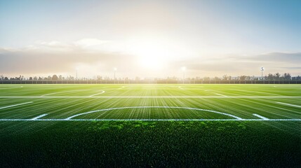 Obraz premium Empty Football Field At Sunrise