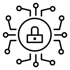 Simple Cybersecurity Outline Icon – Data Protection and Digital Security Symbols