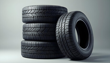 a stack of tires on a white background