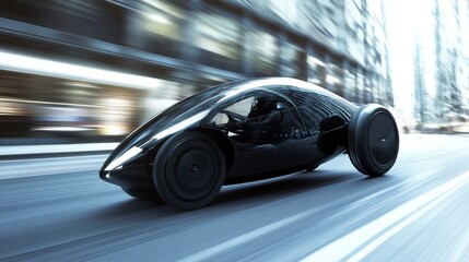 Obraz premium Fast Futuristic Black Car in City