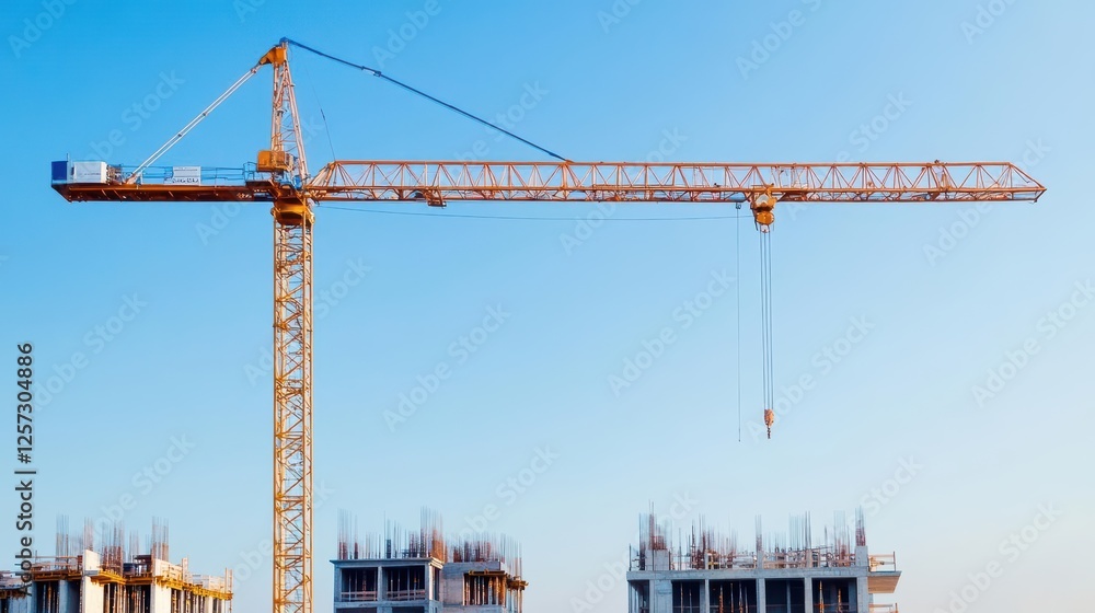 Aufkleber crane on a construction site with building materials and workers in a busy urban environment