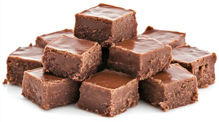 Neatly Stacked Fudge Pieces on Plain Background