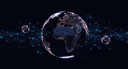 Digital Earth network. Glowing spheres & lines