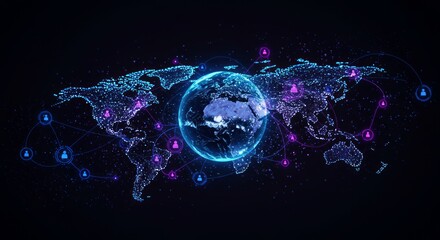 Digital Earth network. Glowing spheres & lines