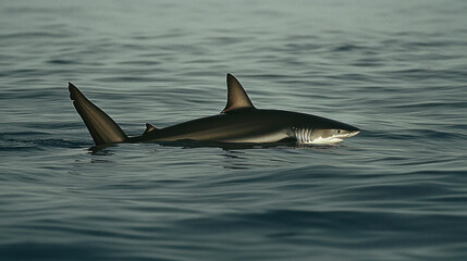 Fototapeta premium Dark Shark Swimming In Ocean Water
