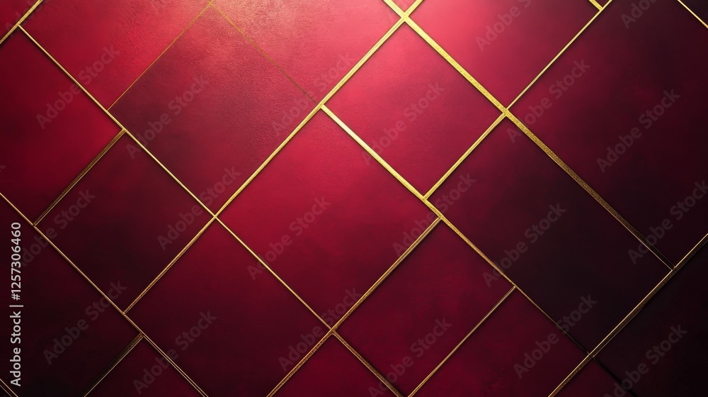 Poster red squares and golden lines creating a unique abstract pattern