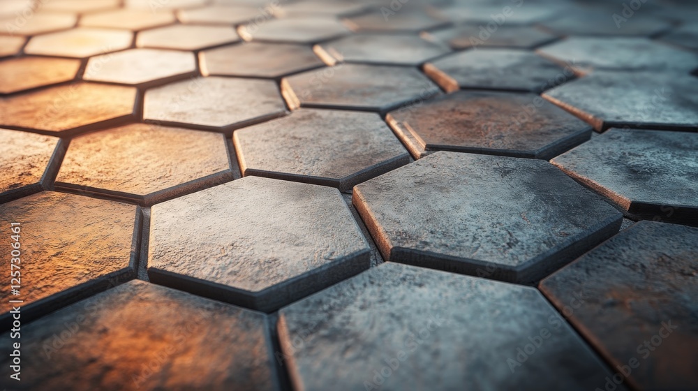 Poster hexagonal pattern of textured tiles creates an abstract background