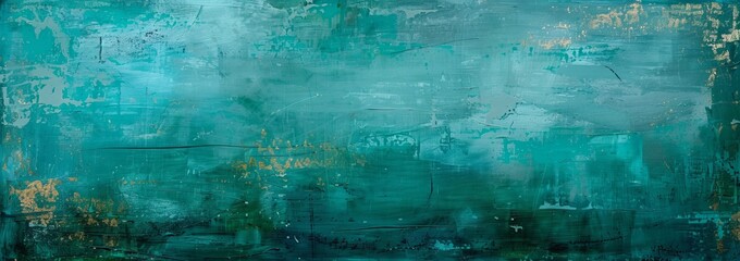 Abstract Background With Green And Gold Texture. Contemporary Art With Acrylic Paint.