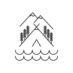 mountain camp logo design concept idea with lake