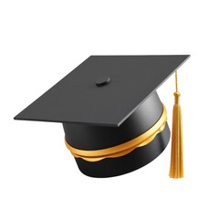 Black graduation cap with gold tassel isolated on a white background