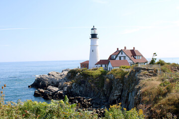Rugged coast surrounding a lighthouse