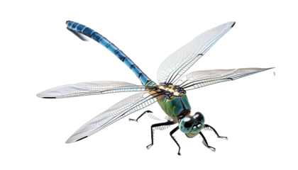 Black and Yellow Dragonfly on White Background