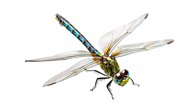 Black and Yellow Dragonfly on White Background