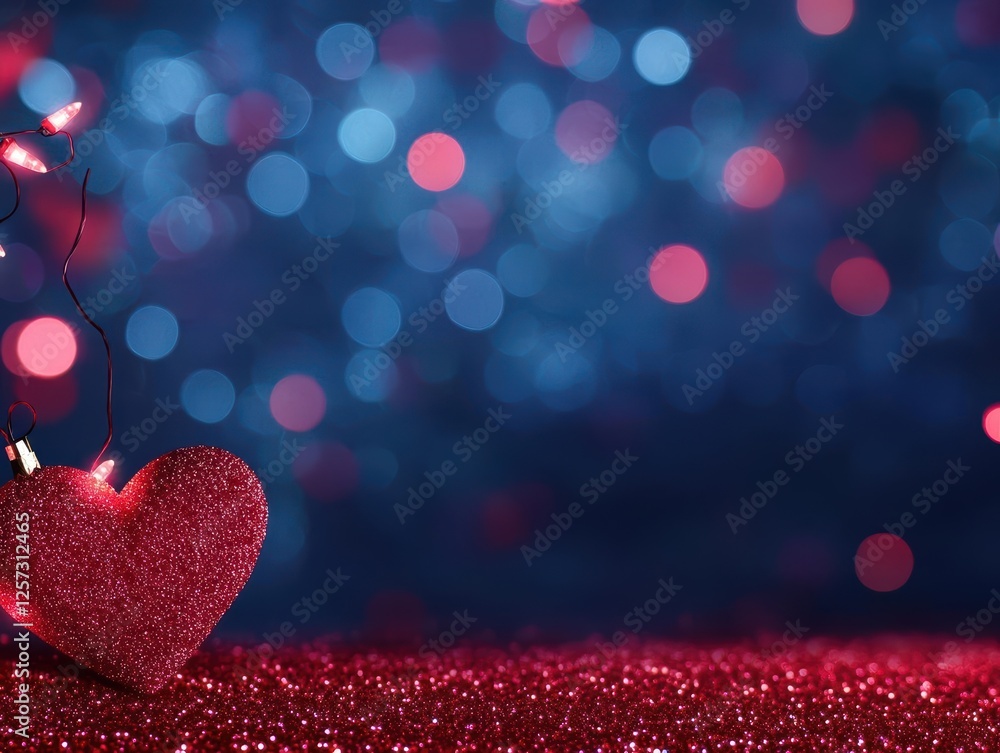 Poster Heart shaped object on a sparkling glittery background with bright colors and textures