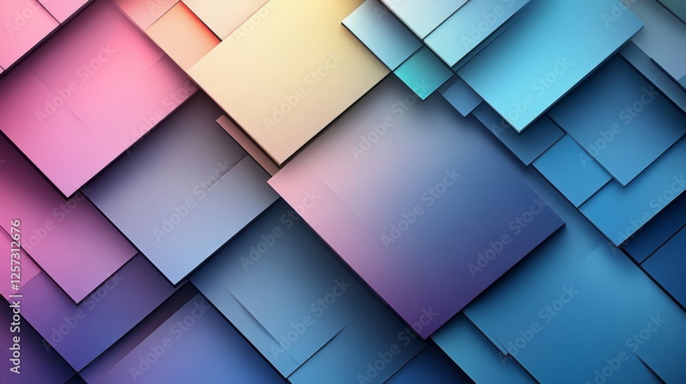 Poster Overlapping squares create a modern abstract background with gentle colors