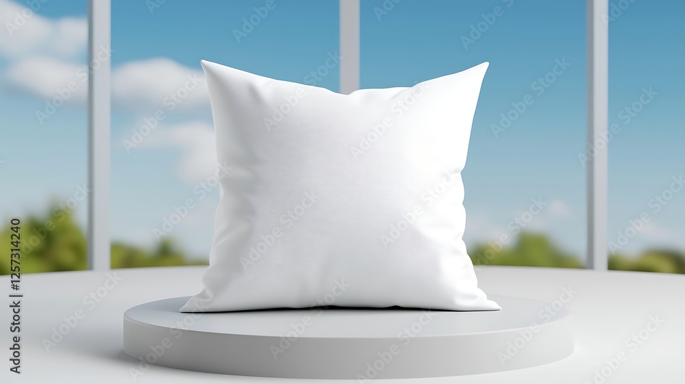 Aufkleber white square pillow with abstract design on display